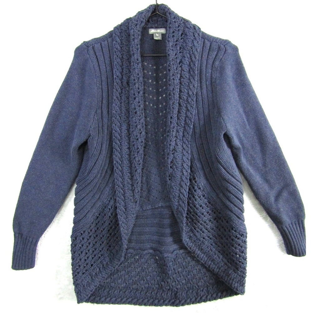 Eddie Bauer Navy Open-Front Cable Knit Cardigan